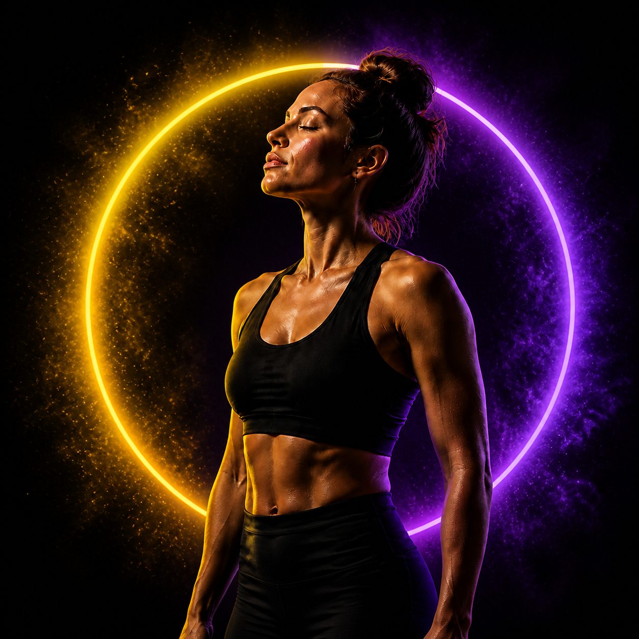 Atleta SOULFIT rodeada por el círculo de equilibrio